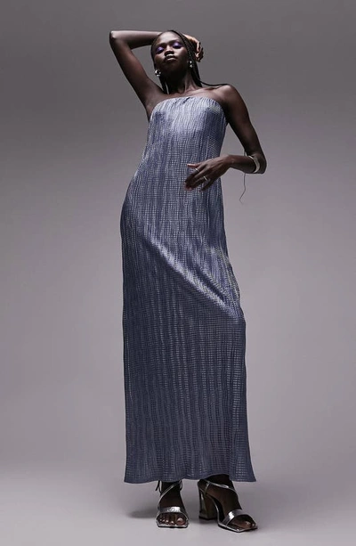 topshop grey maxi dress Topshop Maxi Dress Long Women's Size 6 Metallic Gray Cold Shoulder V Neck