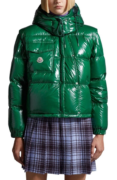 Moncler Karakorum Convertible Hooded Quilted Glossed-shell Down Jacket In Green