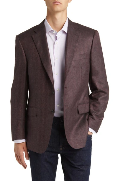 Canali Siena Regular Fit Chevron Herringbone Silk & Cashmere Sport Coat In Dark Red