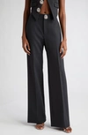 Area Crystal Brooch Back Slit Stretch Wool Trousers In Charcoal