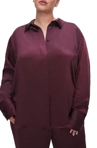 Good American Washed Satin Button-up Shirt In Malbec003