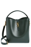 Saint Laurent Le 37 Ysl Bucket Bag In Smooth Leather In Vert Fonce