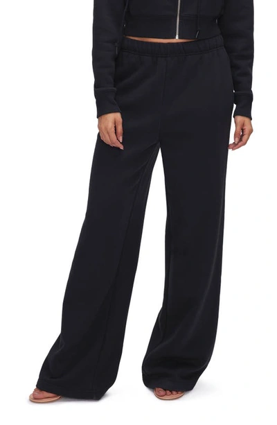 Good American Brushed Fleece Wide Leg Pants In Black001