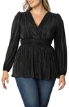 Kiyonna Plissé Puff Shoulder Top In Black