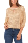 Vince Camuto Sequin Keyhole Neck Blouse In Gold
