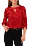 Vince Camuto Sequin Keyhole Neck Blouse In Ultra Red