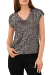 Vince Camuto Sequin Cap Sleeve Top In Charcoal Black