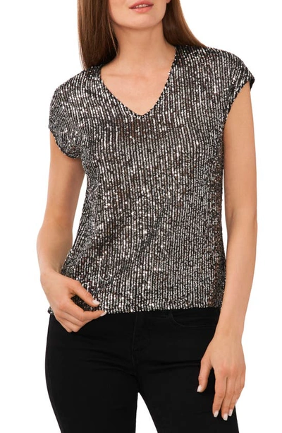 Vince Camuto Sequin Cap Sleeve Top In Charcoal Black
