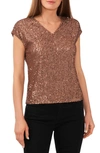 Vince Camuto Sequin Cap Sleeve Top In Fox Trot