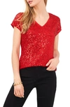 Vince Camuto Sequin Cap Sleeve Top In Ultra Red