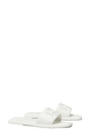 Tory Burch Double T Leather Medallion Slide Sandals In Optic White