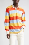 DRAKE'S STRIPE LONG SLEEVE RUGBY POLO