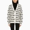 Balenciaga Logo Jacquard Wool Blend V-neck Cardigan In White