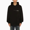 Balmain Wide Black Hoodie With Logo Patch In Black