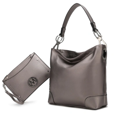 Mkf Collection By Mia K Viviana Vegan Leather Women's Hobo Bag With Wristlet - 2 Pieces In Grey