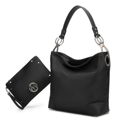Mkf Collection By Mia K Viviana Vegan Leather Women's Hobo Bag With Wristlet - 2 Pieces In Black