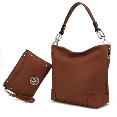 Mkf Collection By Mia K Viviana Vegan Leather Women's Hobo Bag With Wristlet - 2 Pieces In Brown