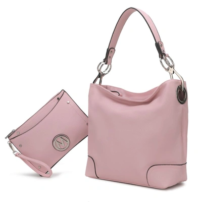 Mkf Collection By Mia K Viviana Vegan Leather Women's Hobo Bag With Wristlet - 2 Pieces In Pink