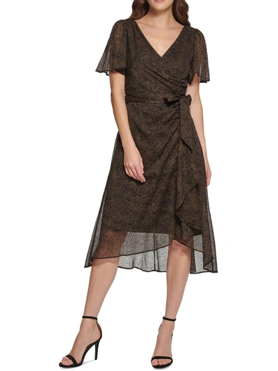 Dkny Womens Dotted Calf Midi Dress In Brown
