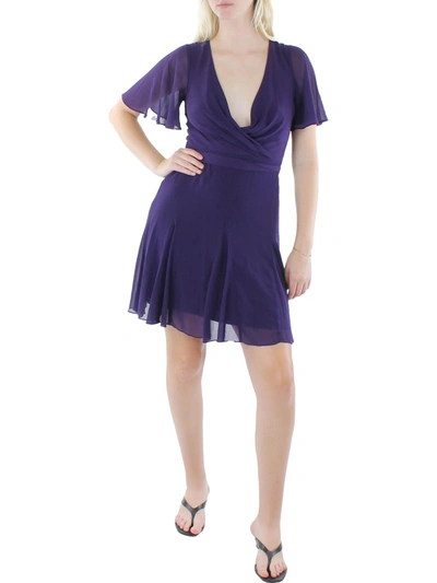 Lauren Ralph Lauren Branford Womens Chiffon Flutter Sleeves Fit & Flare Dress In Purple