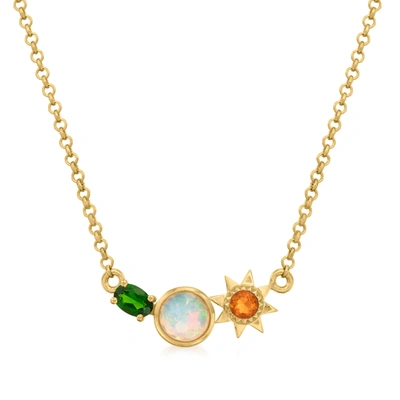 Ross-simons Ethiopian And Fire Opal Sun Necklace With . Chrome Diopside In 18kt Gold Over Sterling In Silver