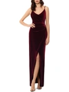 B & A BY BETSY AND ADAM WOMENS VELVET SIDE SLIT EVENING DRESS