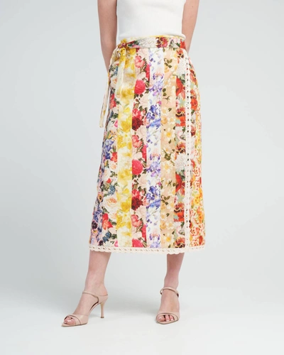 Zimmermann Wonderland Wrap Skirt In Spliced Stripe Floral