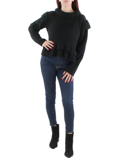 Lea & Viola Womens Ribbed Peplum Turtleneck Sweater In Black