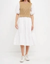 2.7 August Apparel Swati Cable Knit Dress In White/camel In Multi