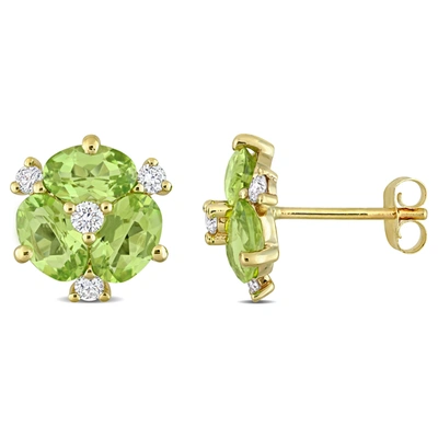 Mimi & Max 2 4/5ct Tgw Peridot And 1/4ct Tdw Diamond Oval Stud Earrings In 14k Yellow Gold In Green