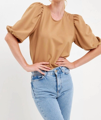 2.7 August Apparel Macie Ponte Puff Sleeve Top In Camel In Brown