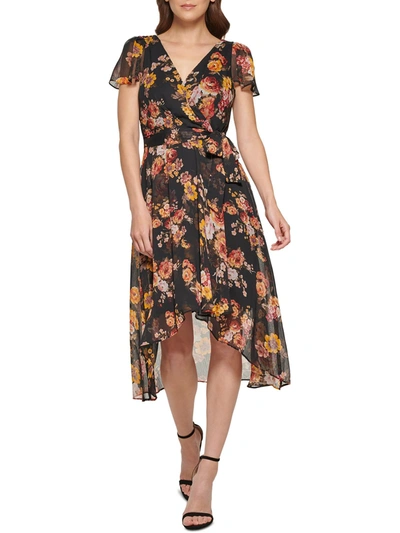 Dkny Womens Floral Hi-low Midi Dress In Multi