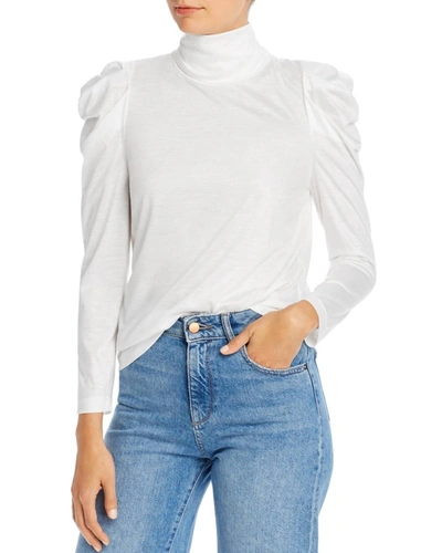 Enza Costa Puff Sleeve Turtleneck Top In White