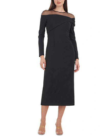 Js Collections Plus Brinely Womens Illusion Long Sleeves Cocktail And Party Dress In Black