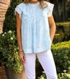 J.marie The Skye Pleated Top In Blue In Blue