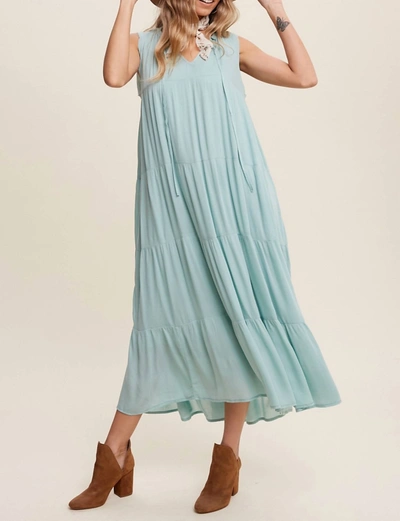 Listicle Front Tie-tiered Maxi Dresd In Aqua In Blue