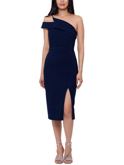 Xscape Womens Asymmetric Long Wrap Dress In Blue