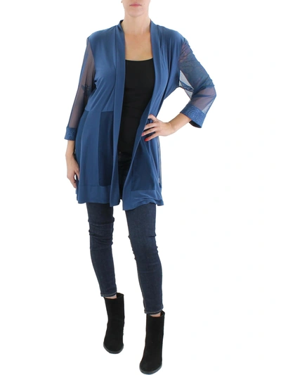 R & M Richards Womens Mesh Inset Glitter Jacket In Blue