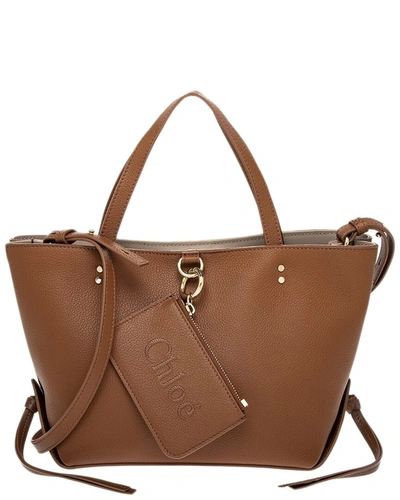 Chloé Sense Small East West Leather Tote In Brown
