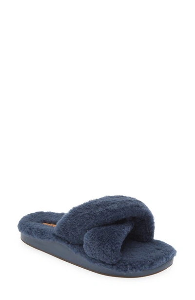 Olukai Hila Heu Genuine Shearling Slipper In Moonlit Ocean/moonlit Ocean