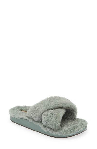 Olukai Hila Heu Genuine Shearling Slipper In Muted Green/muted Green