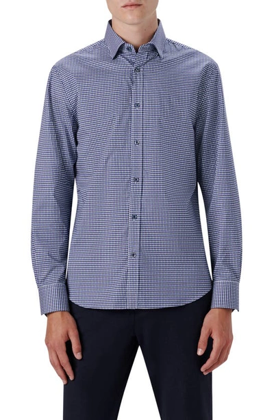 Bugatchi Karl Classic Fit Check Print Stretch Cotton Button-up Shirt In Navy