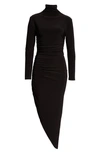 Norma Kamali Long Sleeve Shoulder Pad V Neck Side Drape Gown In Black