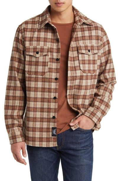 Schott Plaid Wool Blend Button-up Shirt Jacket In Brown