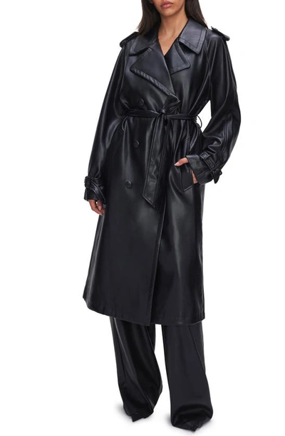 Good American Chino Faux Leather Trench Coat In Black