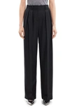 Theory Pleated Wool Straight-leg Pants In Black
