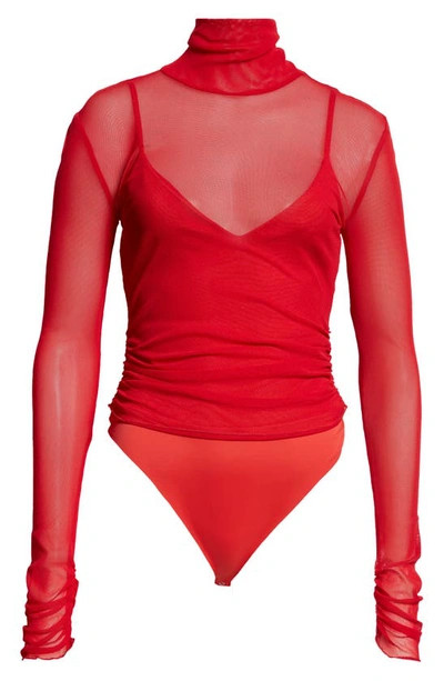 Simkhai Velora Mesh Bodysuit In Red