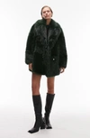 Topshop Mid Length Faux Fur Coat In Forest Green