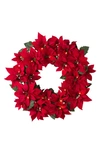 Balsam Hill Poinsettia 26-inch Led Light Wreath In Red