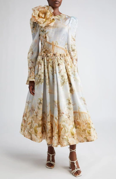 Zimmermann Lyrical Ruched Silk Midi Dress In Floral